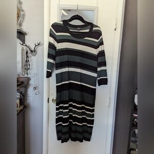 Torrid Black and Green Striped Long Sleeve Dress